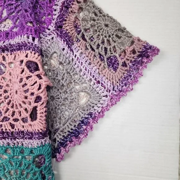 New Handmade Boho Crochet Granny Square Top - Vibrant Patchwork Festival Blouse - Picture 10 of 16